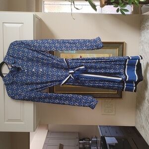 Brooks Brothers Red Fleece Belted Long Sleeve Blue White Black Dress Size 4